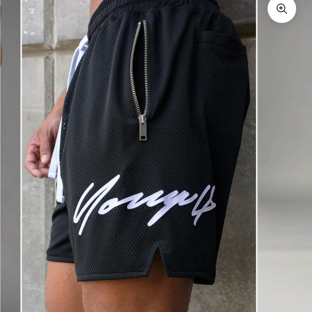 YoungLA Black Athletic Shorts with White Drawstring - Picture 6 of 7